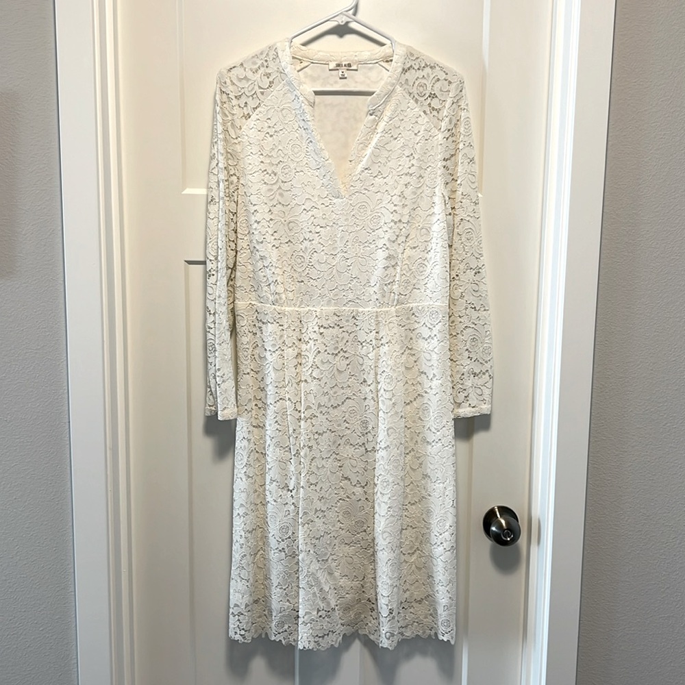 Long sleeve white lace dress